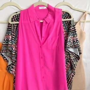 Equipment Sleeveless Button Down Hot Pink Y2K XS Pure Silk‎